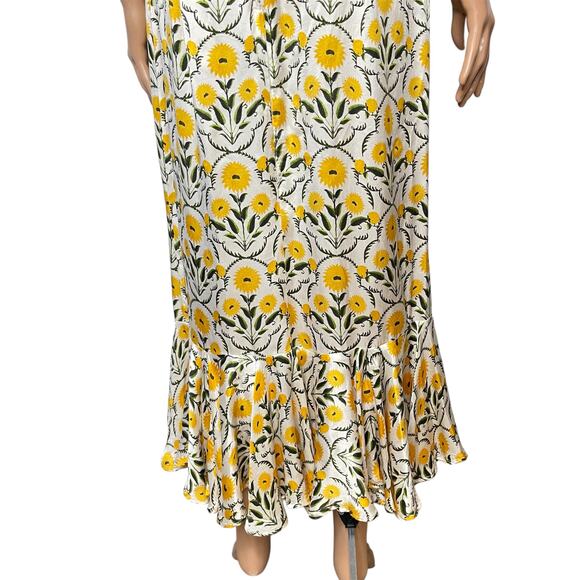 Agua by Agua Bendita Mango Mimosa Midi Dress S Silk White Yellow Floral Rare - Picture 8 of 16